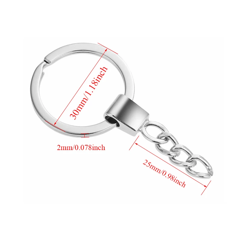 50pc Manufacturers supply high quality 2.0x30mm flat ring alloy head +3 grinding chain metal key ring diy keychain accessories