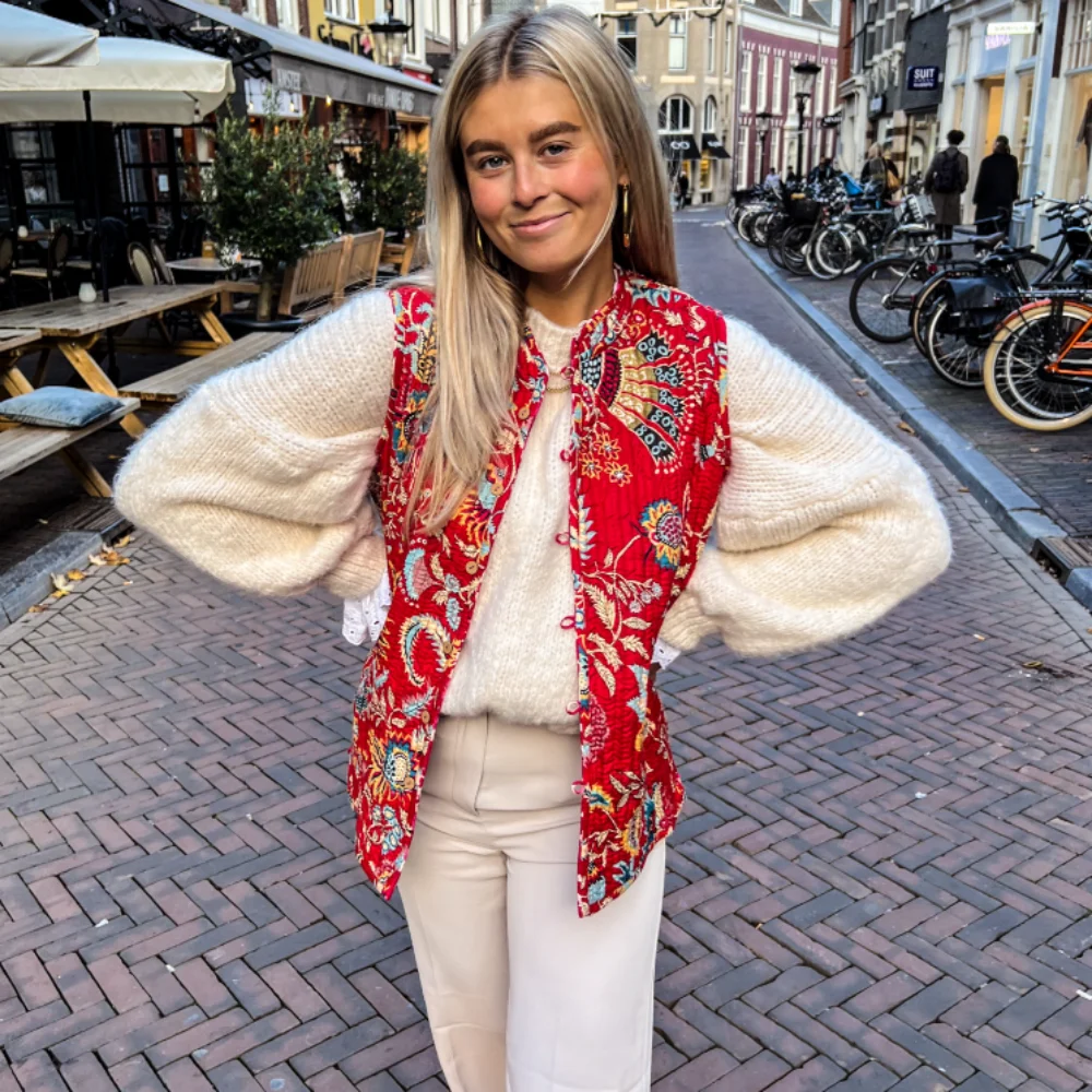 PB&ZA 2023 Autumn/Winter New Vintage Style Double Sided Printed Sleeveless Quilted Cotton Vest Coat 5