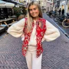 PB&ZA 2023 Autumn/Winter New Vintage Style Double Sided Printed Sleeveless Quilted Cotton Vest Coat 5