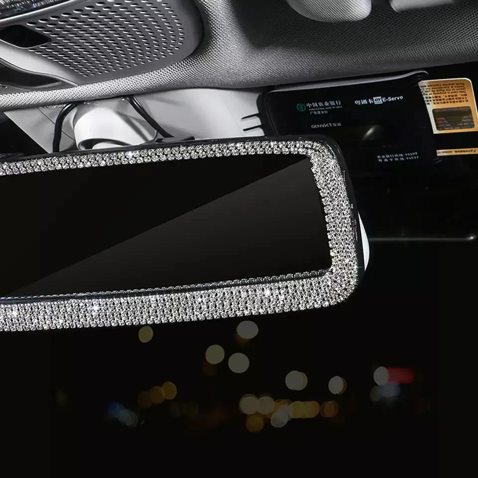Rhinestone rearview mirror decor fashion car interior charm crystal bling diamond rear view mirror cover auto accessories rearview mirror cover