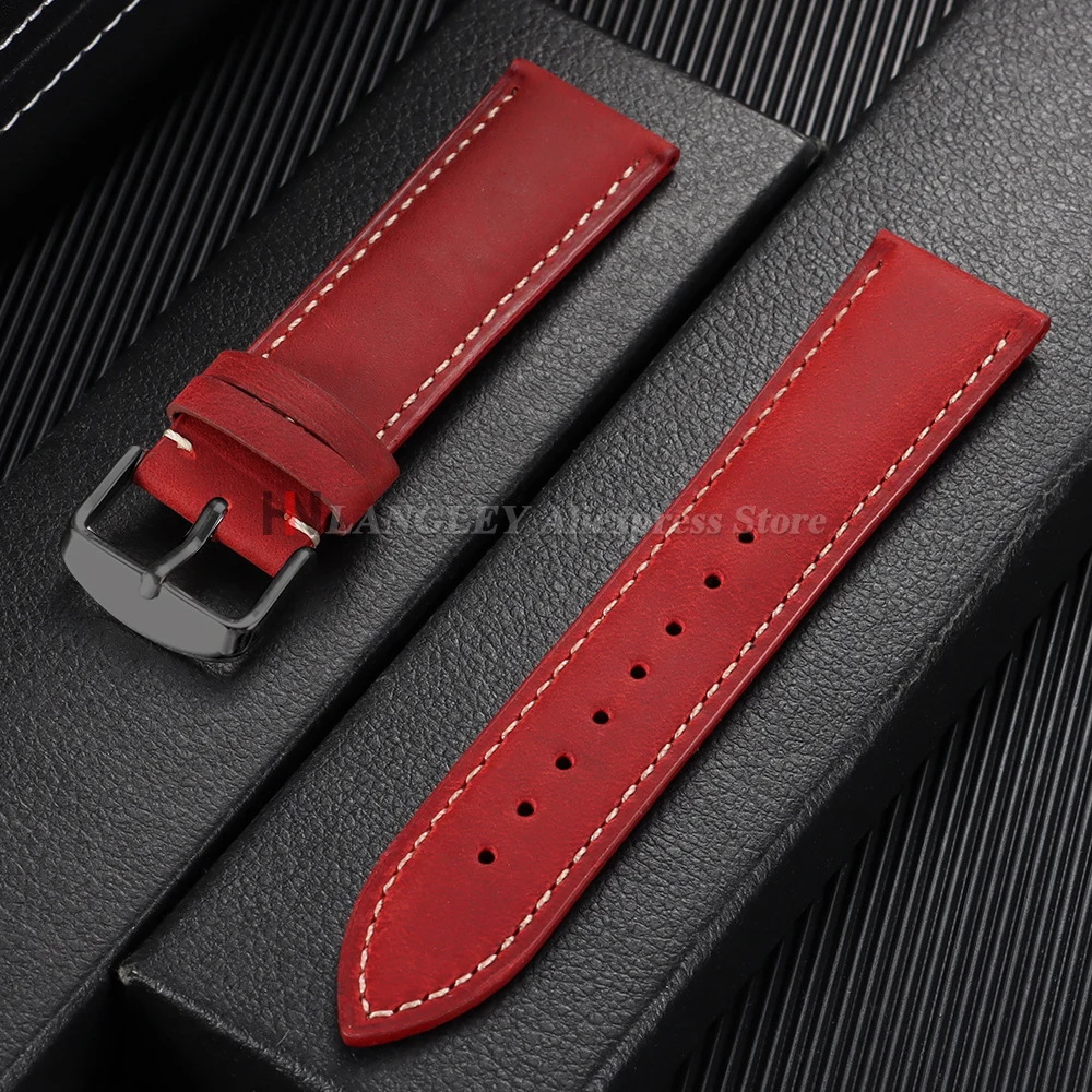 Vintage Dark Brown Cowhide Leather Watch Strap with Pins and Buckle - 20mm/22mm