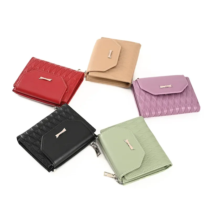 

2024 New Cute Versatile Short Women's Wallet Card Bag Zero Wallet Bowknot Versatile Small Change Wallet