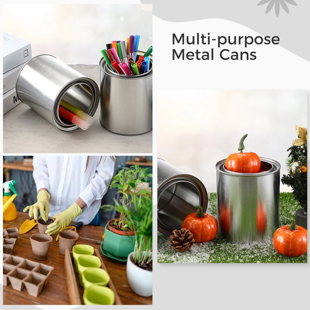 Metal Paint Cans 6Pcs Empty Unlined With Lids 1/2 Pint Metal Pails For Crafts DIY Projects Storage Containers
