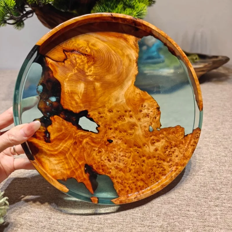 Creative Nordic walnut resin Solid wood resin with wooden tea tray tableware small modern Nordic fashion artist home tray