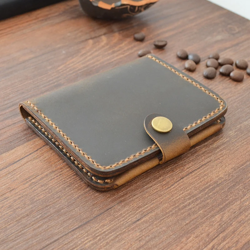 

Simple 100% Handmade Crazy House Genuine Leather Men Card Holder Credit Card Wallet ID Card Case Easy Carry Leather Wallet