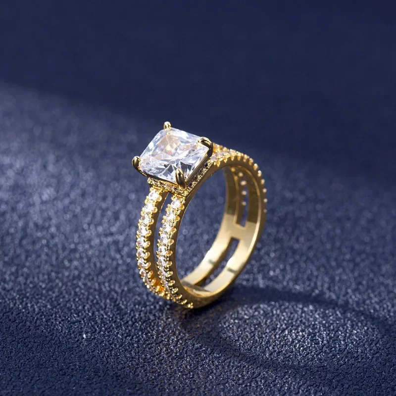 

Double-layer 14K Gold Ring Refers To Four Prong Setting Full Diamond Jewelry Women Men Anillos De Fine Bizuteria 14 K Gold Rings