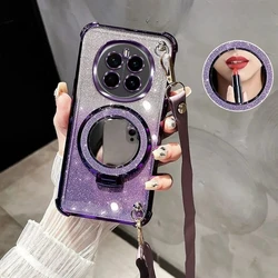 Crossbody Lanyard Shockproof Plating Case with Makeup Mirror Holder for Honor Magic 3 Pro (PURPLE)