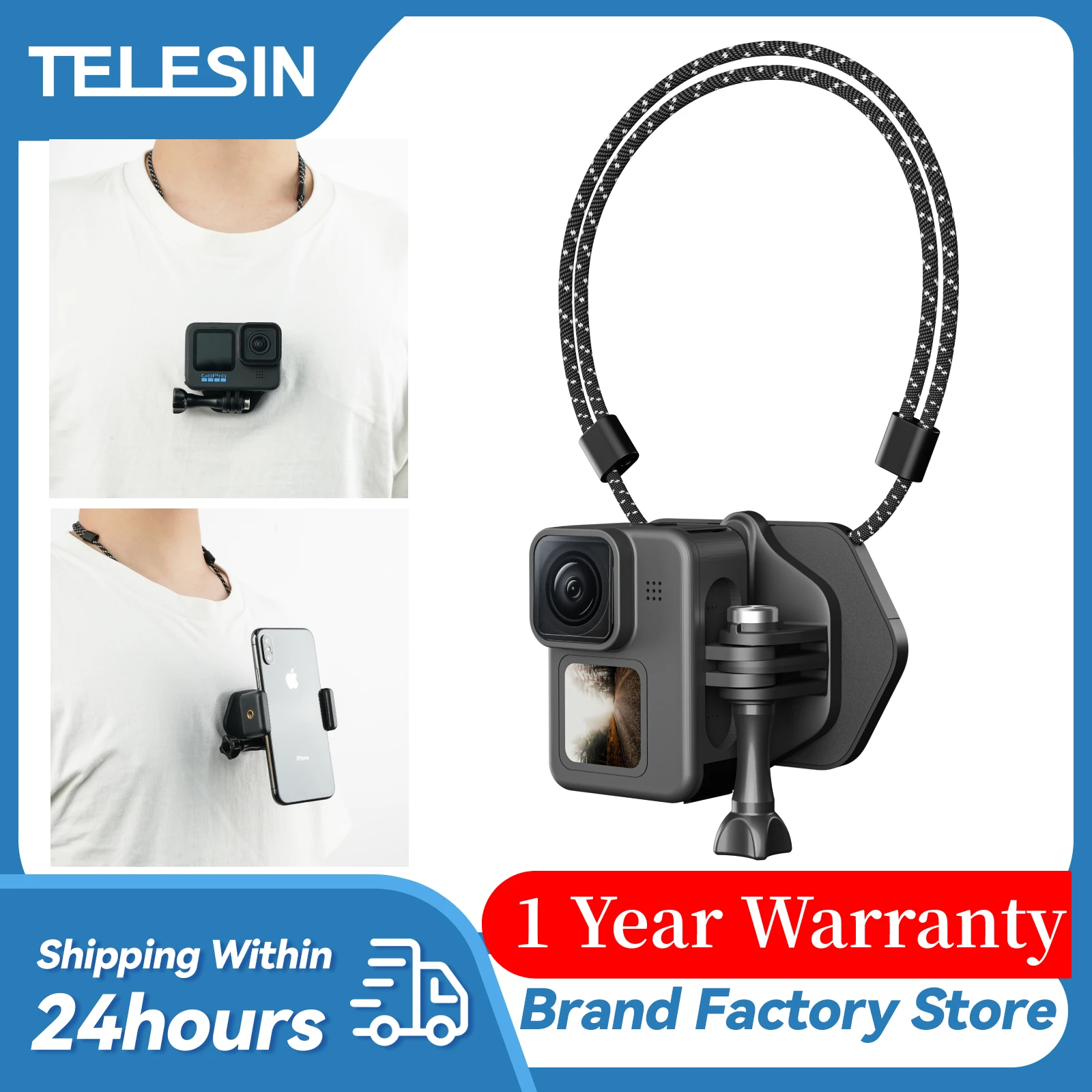 TELESIN Magnetic Chest Mount for Cell Phone for GoPro Hero 12 11 10 9 8 for  Insta360/DJI Osmo Action Gopro Quick Release Bracket