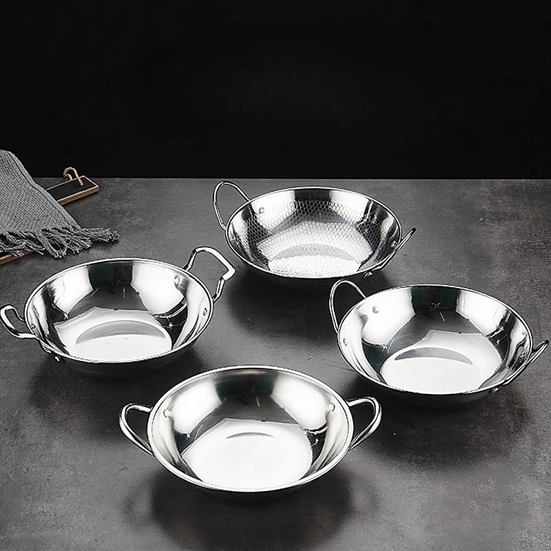 Round Flat Bottomed Outdoor Dry Pot with Handle,Suitable for Small Hotpot and Chinese Hotpot, Suitable for Household Outdoor Use