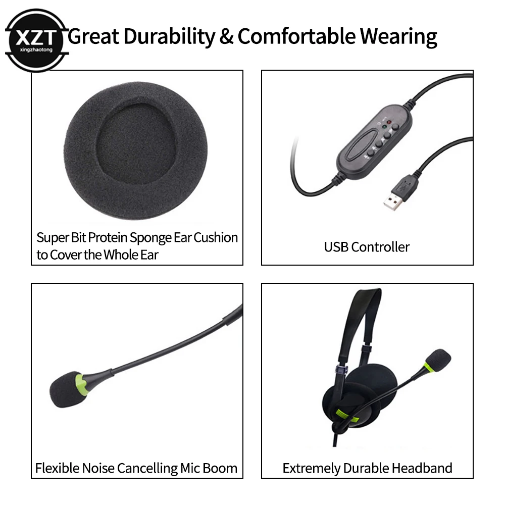 3.5mm Wired Headphones With Microphone Noise Cancelling Headset Business Call Center USB Earphone Helmet Laptop PC Computer wired headphones wired earphone wired earbuds wired headset