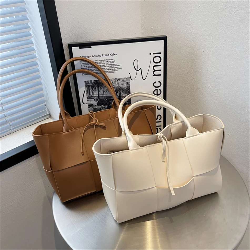 2 Set Weave Large Capacity Women's Tote Bags PU Leather Shoulder Bags for Women 2022 Fashion Lady Top-handle Bag Luxury Handbags