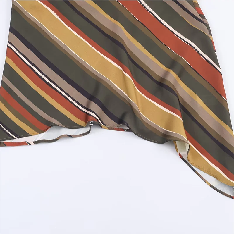 New Halter Tops Fashion Backless Stripe Elegant Crop Top Woman Sleeveless Asymmetry Short Tops For Women High Street Casual Tops