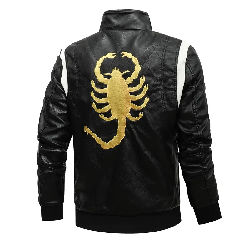 Spring Men's Leather Jacket High Quality Stand Collar Fashion Youth Embroidery Hooded PU Leather Coats EUR Size 3XL Men Clothing 2