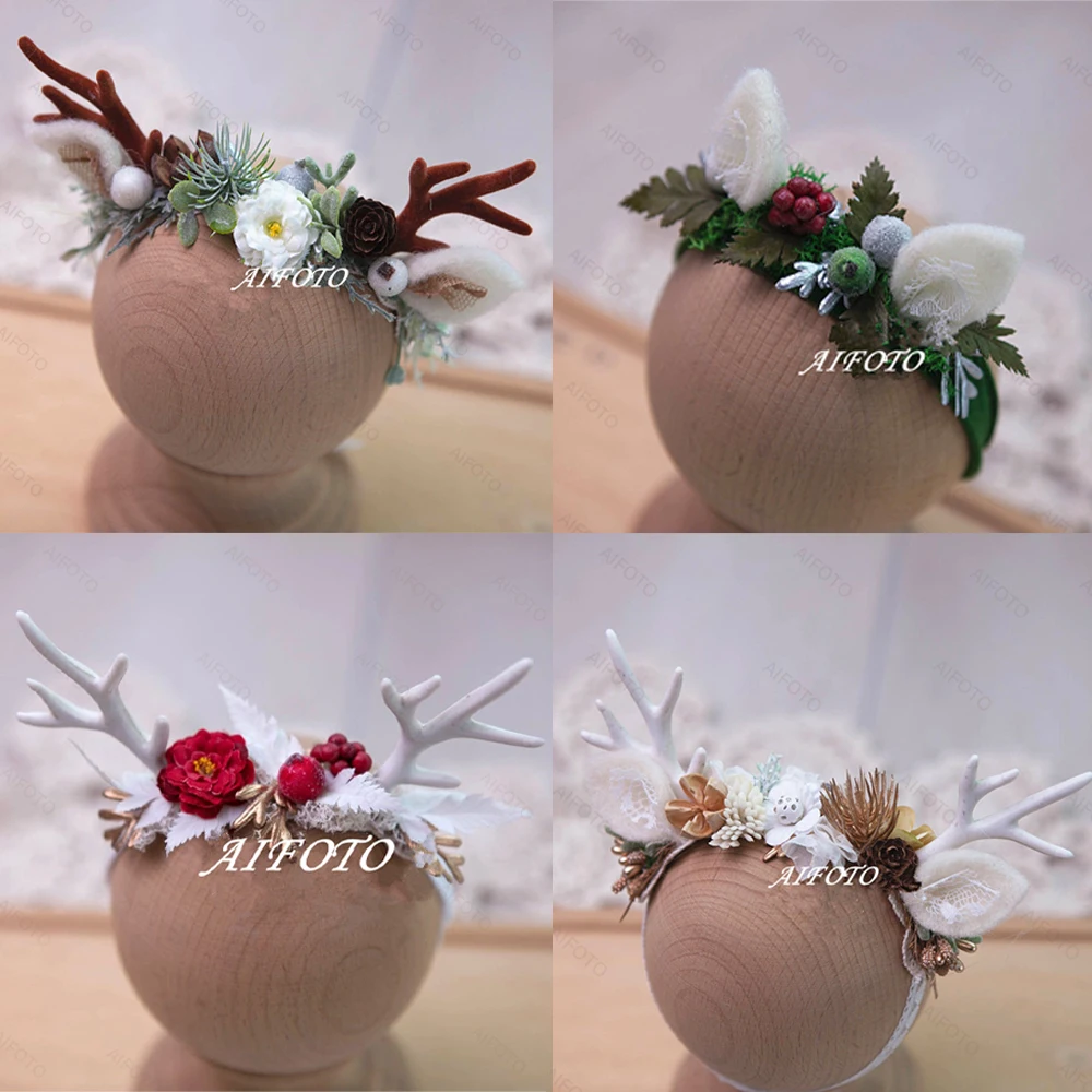 Baby Girls Headbands Newborn Photography Props Headband Christmas Deer Flower Headress Hair Infant Photo Shooting Accessories