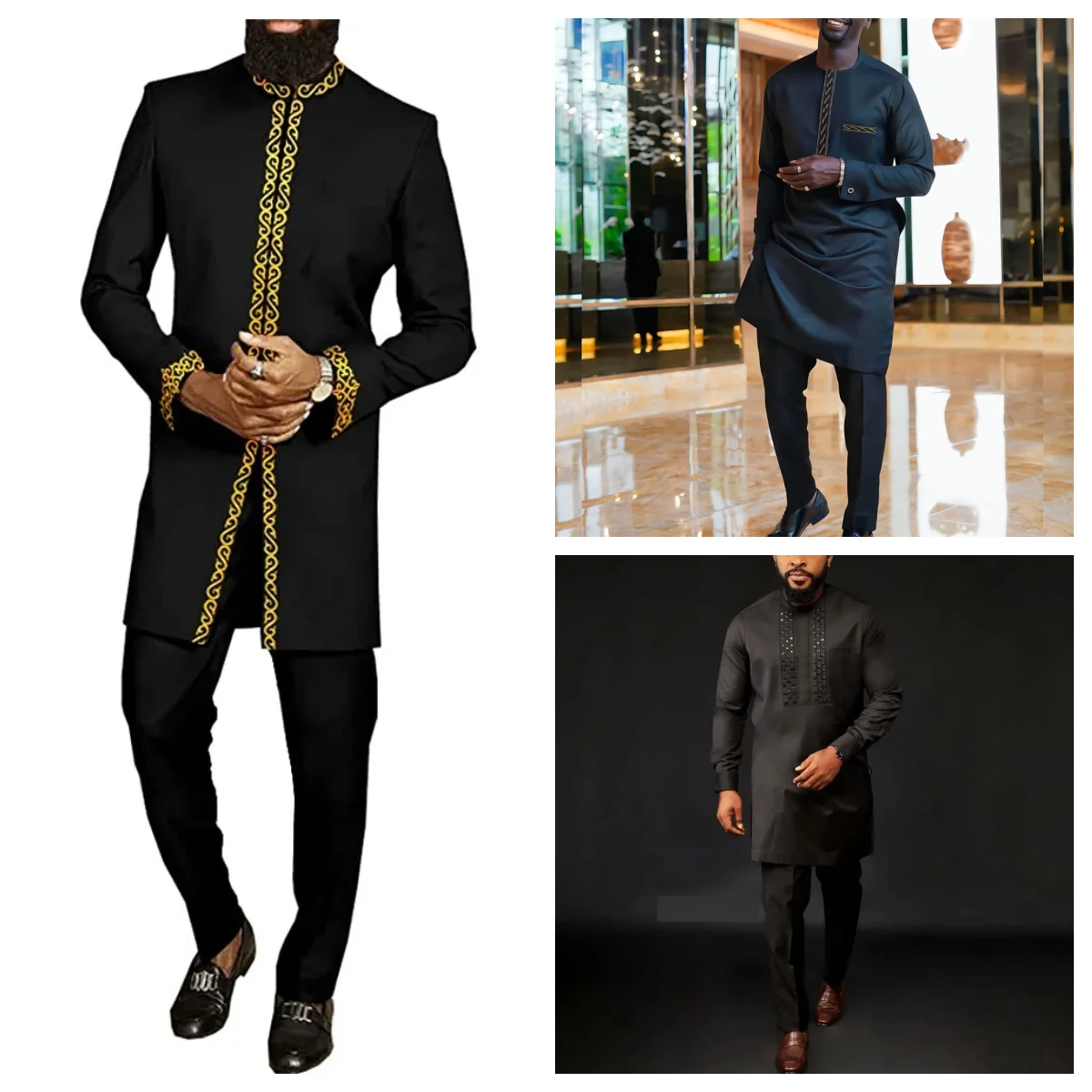 Kaftan Men Suits Sets Embroidered Long Sleeved Top Pants Traditional Cultural Wear Ethnic Casual Style 2-Piece Set