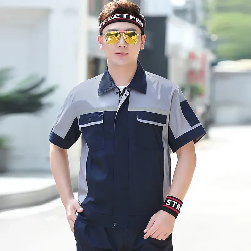 

Printed Logo Automobile Working Repairer Repairman Clothes Electric Workshop Welder Summer Factory Top Painter Mechanic Men For