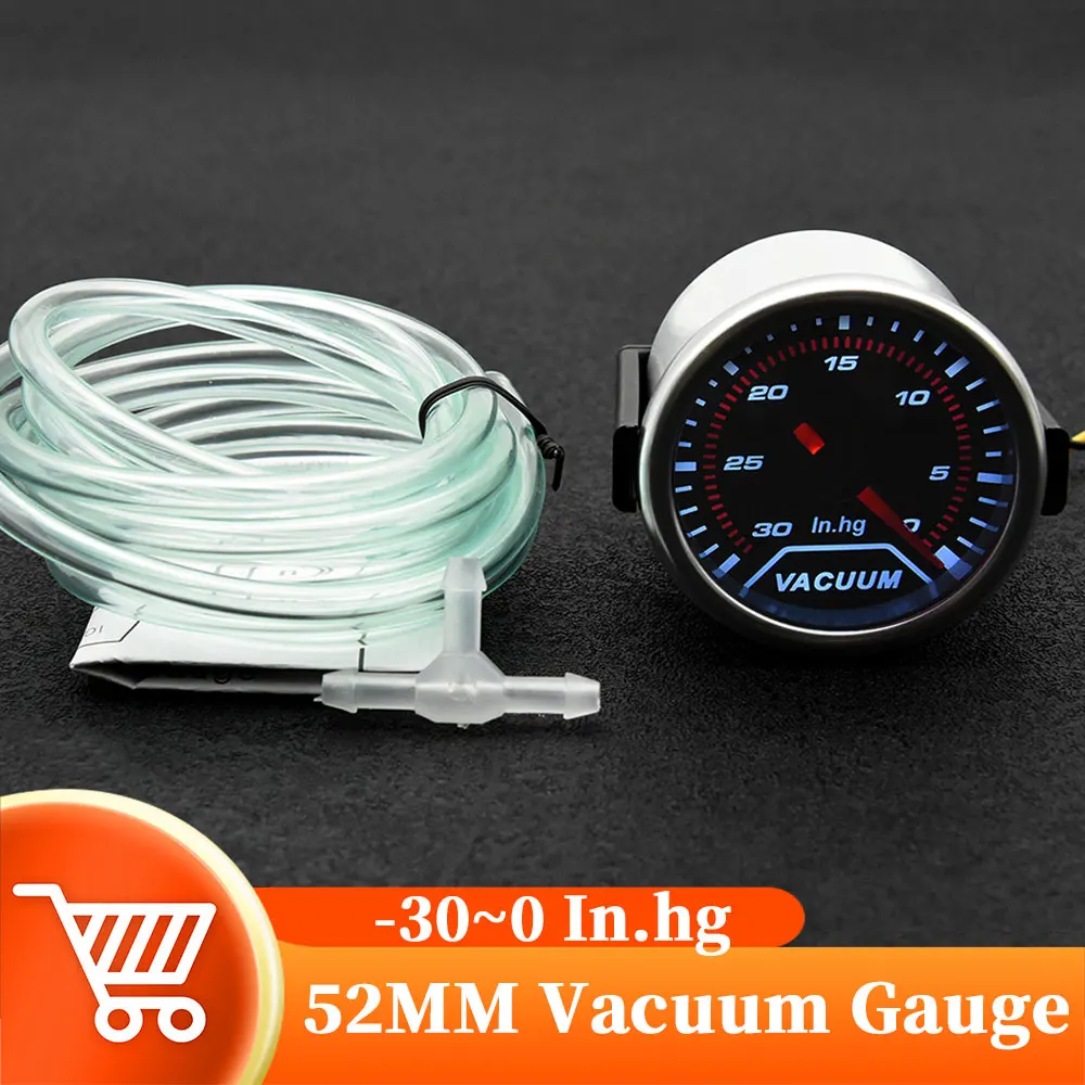 2" 52mm Universal Digital Vacuum Meter Smoke Lens White Backight Vacuum Gauge -30~0In.hg 52mm Brake Bleeder For Car Racing12v