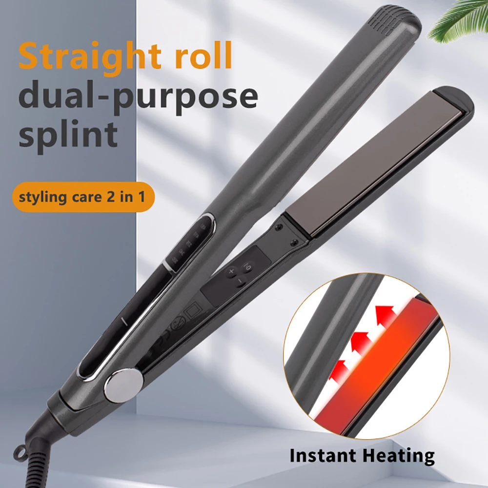 Max 250℃/480℉ Professional Hair Straightener with Negative Ions Generator Ceramic Coating Plate LCD 2 IN 1 Flat Iron MCH Heating max 250℃ 480℉ professional hair straightener with negative ions generator ceramic coating wide plates lcd flat iron mch heating