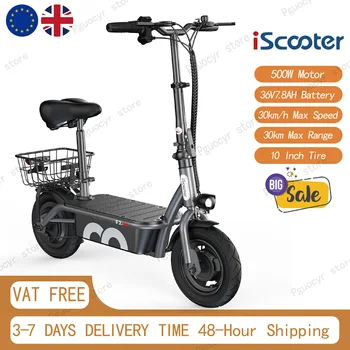 Monopattino Elettrico iScooter F2 Pieghevole, Motore 500W, Batteria 36V 7.8Ah, Velocità 30KM/H, Autonomia 30km, Pneumatici da 10 Pollici, per Adulti Urbani