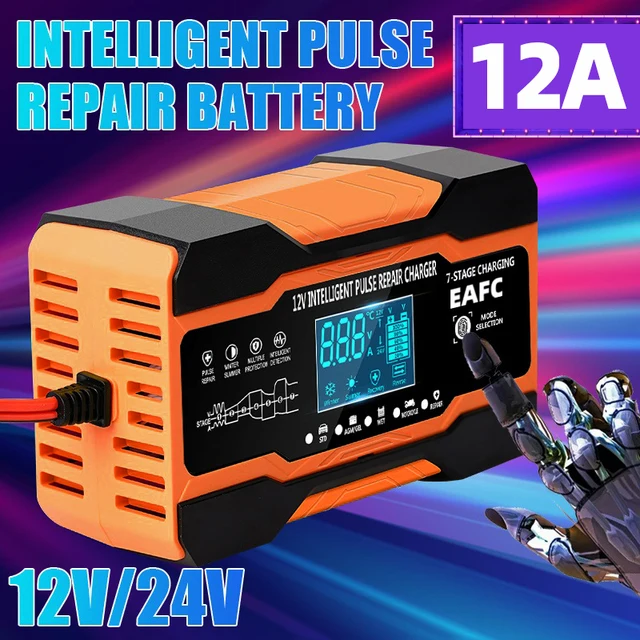 12V 24V 12A 10A Battery Charger Smart Fast Charging for Car Batteries 7-Stage Charge Pulse Repair for AGM GEL WET Lead Acid 1