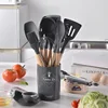 12Pcs Silicone Utensils Set Non-Stick Cookware Spatula Shovel Egg Beaters Wooden Handle Kitchenware Home Kitchen Cooking Tools 4