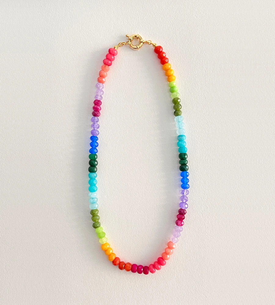 Rainbow Natural Semi-precious Stone Necklace Stone Round