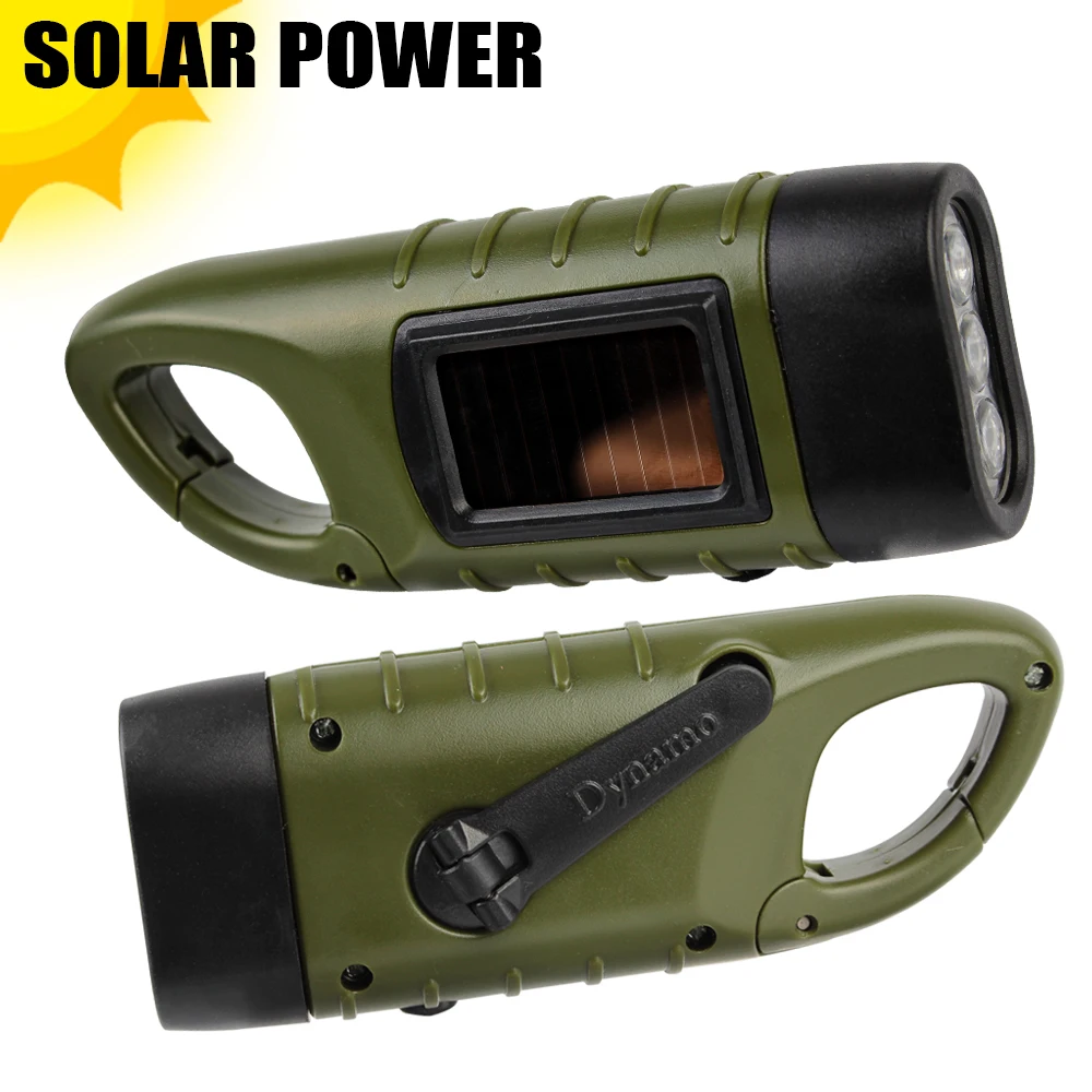 LED Flashlight Hand Crank Dynamo Professional Portable Tent Light Torch Lantern Solar Power for Outdoor Camping Mountaineering