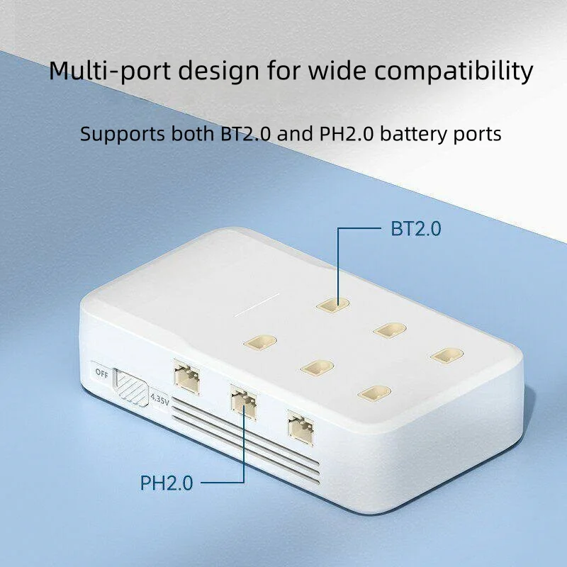 BETAFPV와 호환되는 6포트 1S 배터리 충전기 - BT2.0/PH2.0 포트가 있는 LiHV 4.35V 배터리용 PD3.0/QC3.0 고속 충전