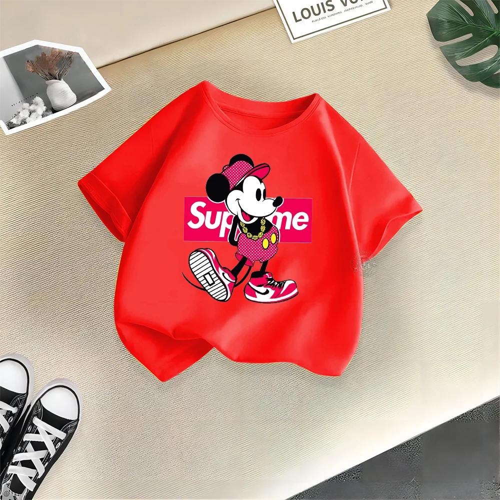 Cute Disney Summer Kids Cotton T-shirt Cute Playful Minnie Cartoon Boy Girl T-shirt Street fashion casual children's clothing 3