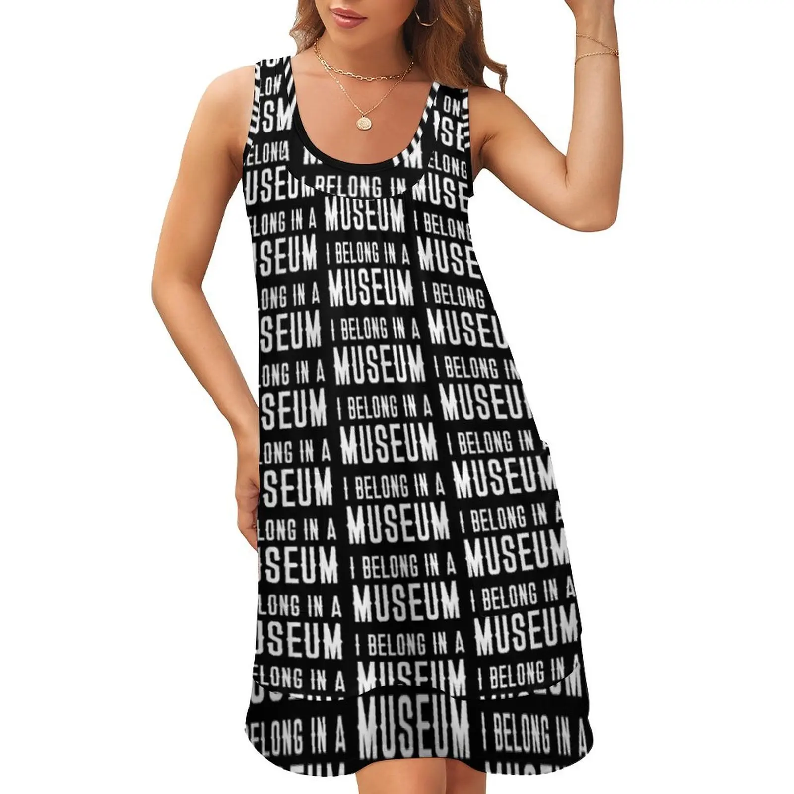 

I BELONG IN A MUSEUM Sleeveless U-Neck Fake Two Piece Dress dress party evening elegant luxury celebrity beach outfits for women