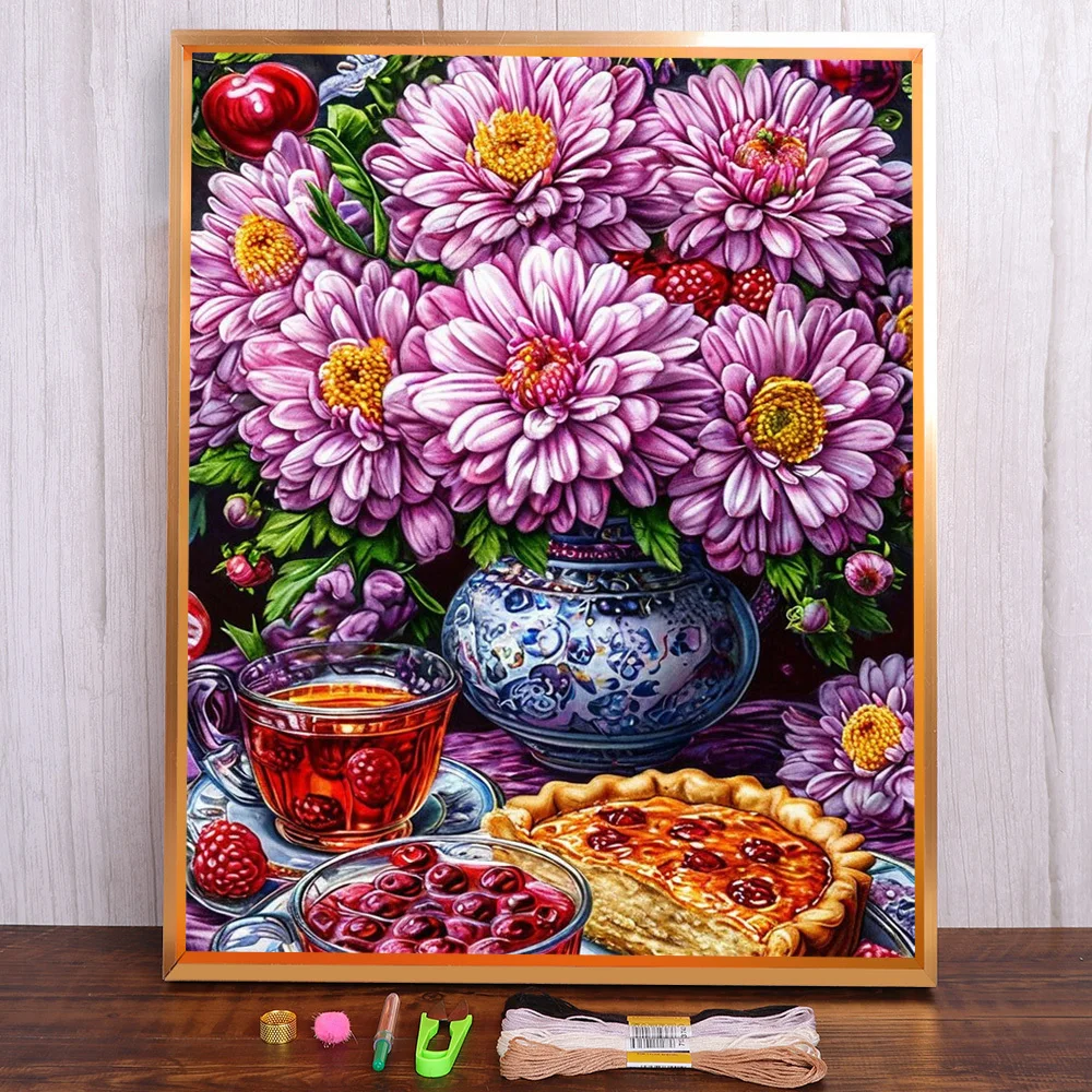 Stillleben Kuchen Blume Kreuzstich Muster DIY Stickerei Handarbeit Handarbeit Nähen Verkauf Raumdekoration Promotionen