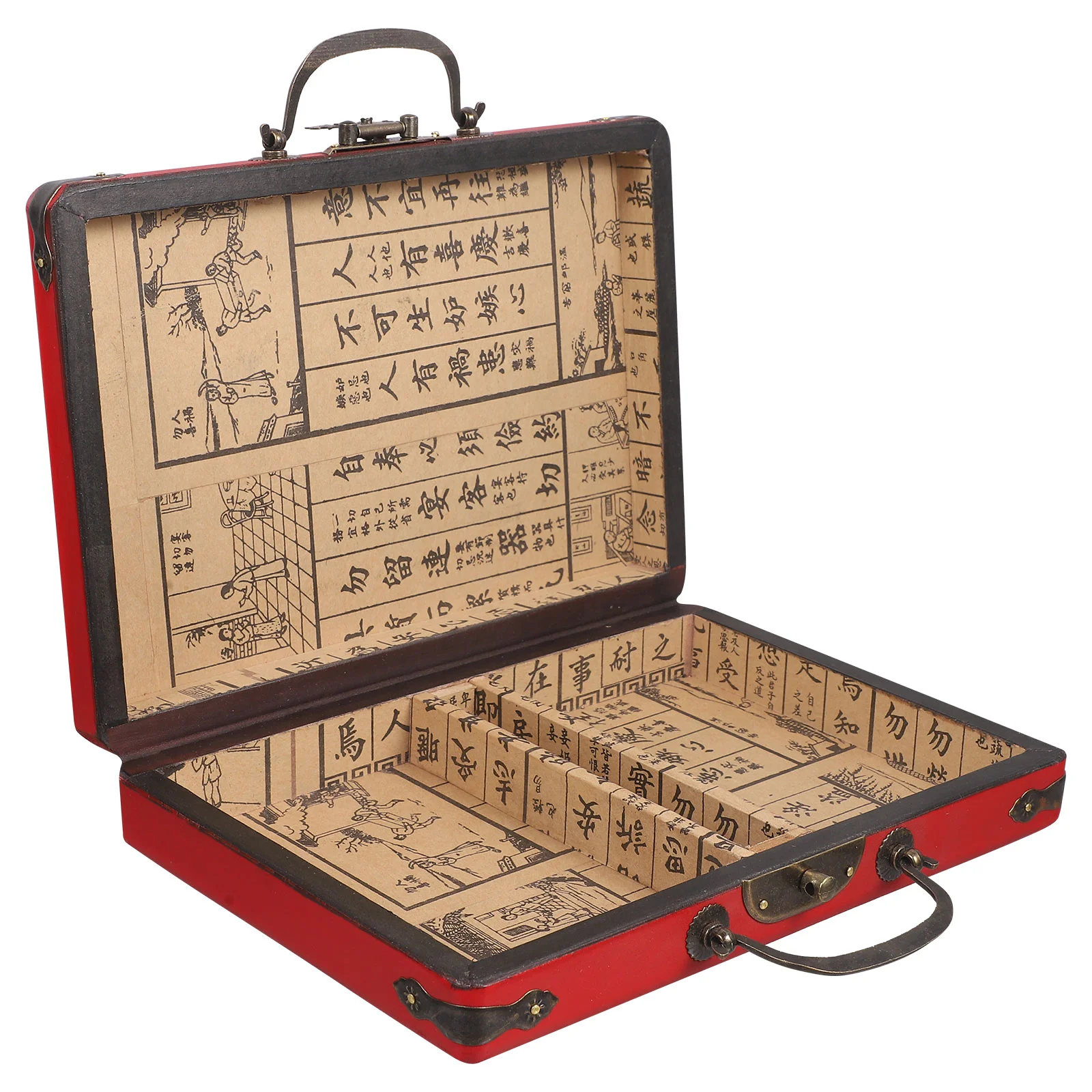 Large Capacity Mahjong Box Mahjong Box Wooden Retro Case Handheld Storage Chess Games Entertainment Carrying Handle