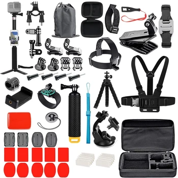 Set di Accessori per Action Camera per Gopro Hero13 12 11 10, Xiaomi Yi, Insta360 X4 X3, Kit Custodia, Cinghia, Supporto, Asta Selfie, Moto