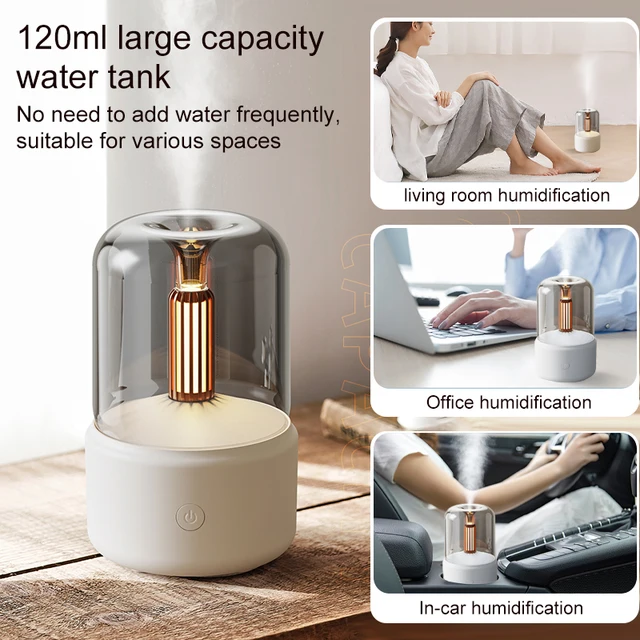 120 Ml Hordozható Gyertyafény Aroma Diffúzor Usb Elektromos Otthoni Levegő Párásító Hűvös Köd Készítő Illóolajok Led Éjszakai Fény - Image 4