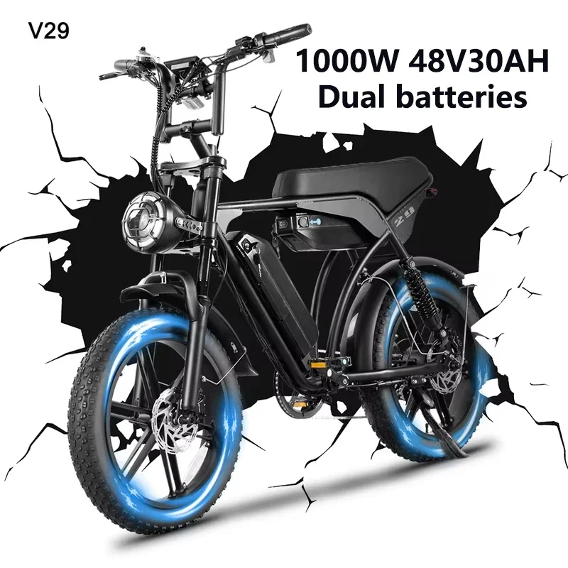 V29/1000W 48V 30AH New Dual battery hydraulic brake electric bicycle Integrated whe City electric bike Snow 20*4.0 fat tire