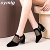 Summer Women High Heel Shoes Mesh Breathable Pumps Zip Pointed Toe Thick Heels Fashion Female Dress Shoes Elegant Footwear 2