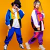 Boys Hip Hop Contrast Coat Girls Jazz Joggers Clothes Set Kids Street Dance Patchwork Jacket Sweatpants Child Costume Streetwear 2