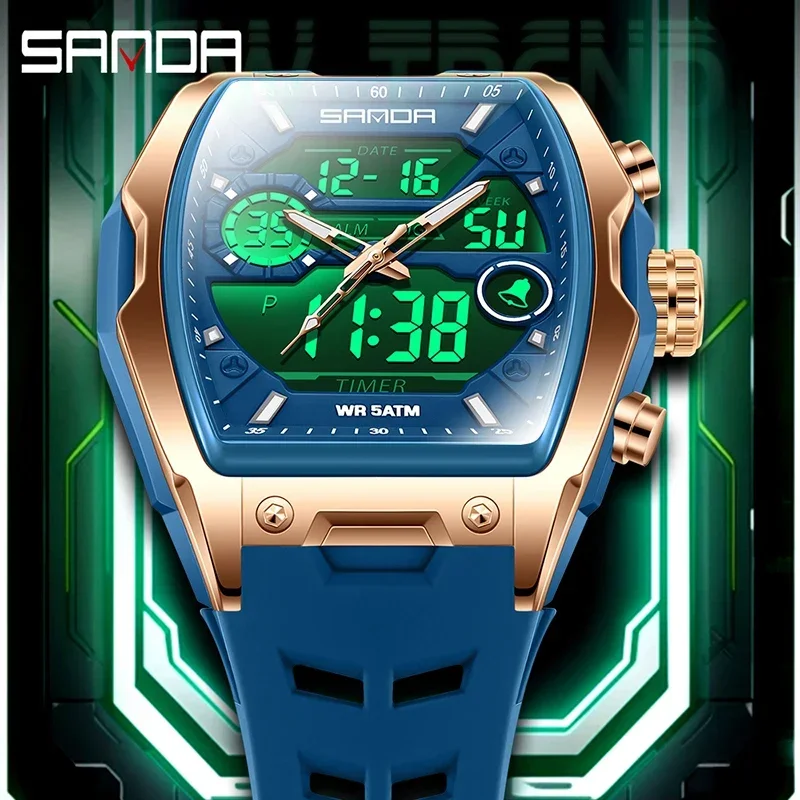 SANDA Men's Sports LED Analog Digital Chronograph Watch