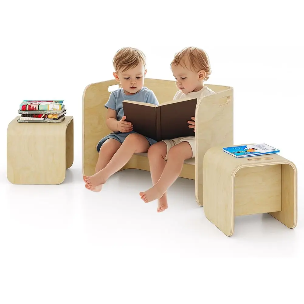 All-in-One Birch Wood Kids Table and Chair Set with Storage for Reading, Arts, and Snacks (Natural)