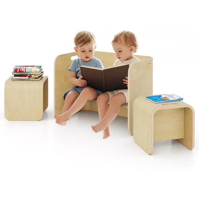 All-in-One Birch Wood Kids Table and Chair Set with Storage for Reading, Arts, and Snacks (Natural)