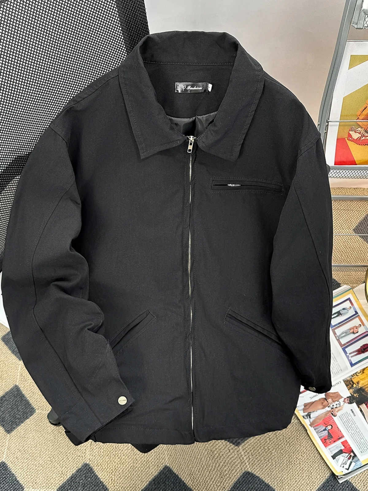 Retro American Detroit Jacket Men Women Solid Color Loose Cargo Coat Washed Cotton Casual Bomber Jacket Spring Autumn Unisex Top 2