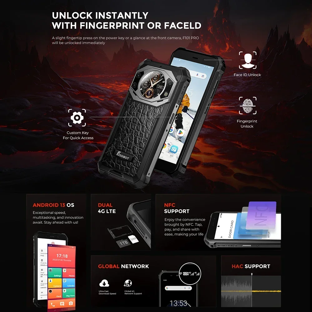 FOSSiBOT F101 PRO Rugged Smartphone up to 15GB RAM+128GB ROM 5.45 Inch FHD+ Mobile Phone Android 13 10600mAh 24MP Cell Phone NFC