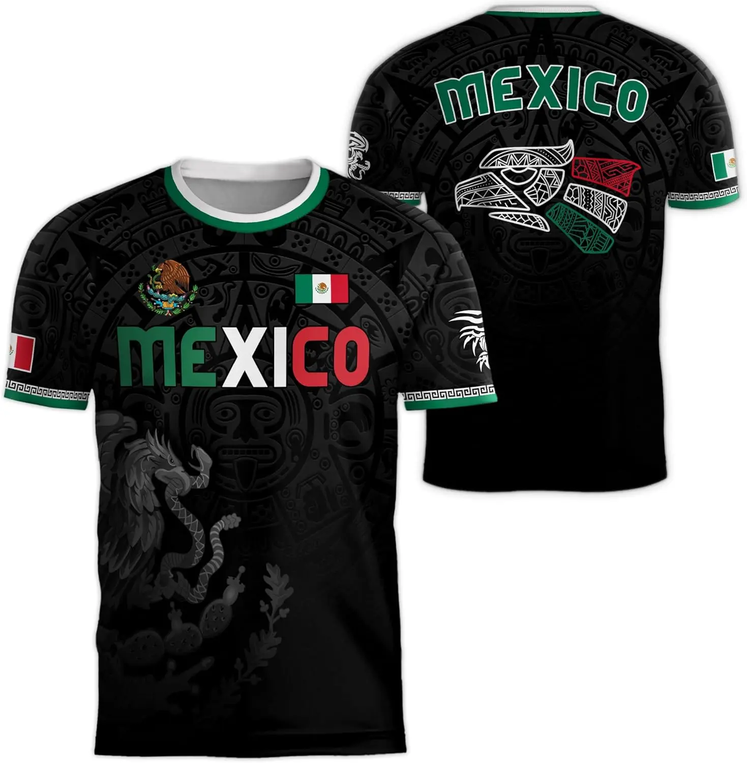 Mexico National Flag Print T Shirt For Men Funny 3D Eagle Pattern Short Sleeve Tees Outdoor Football Sports Clothing Casual Tops - Image 4