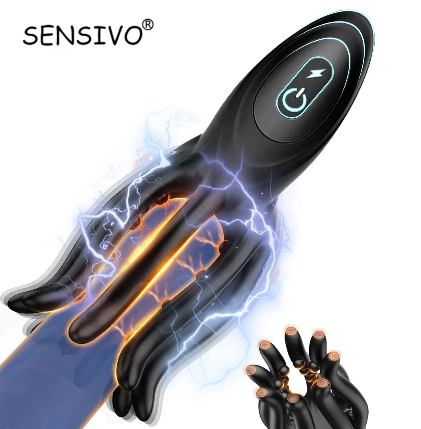 Electric Shock Male Vibrator Penis Glans Stimulator with 9 Vibrations Delay Training Exerciser Extender for Male Masturbation