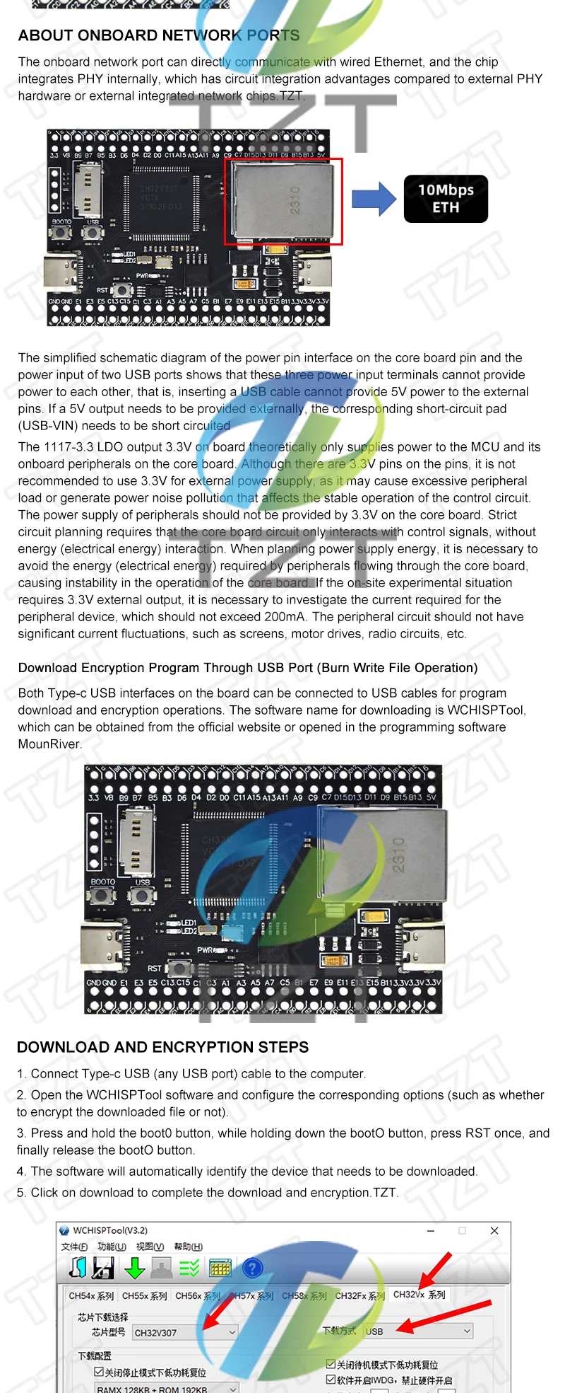 Tzt ch32v307vct6 Entwicklungs platine RISC-V Kern unterstützung rt-thread onboard 32-Bit-Riscv-Controller unterstützen RT-Threads für Arduino – Detail 3