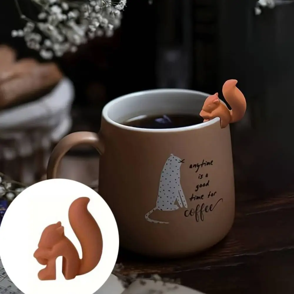 Cute Silicone Squirrel Tea Bag Hanging Holder Tea Infuser Mug Cup Clip Label Party Home Decor accessories 5pcs tea infuser tea bag holder