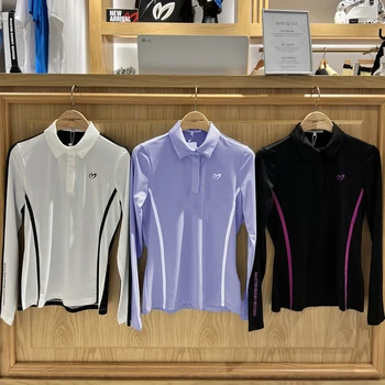 Women's Long-Sleeve Polo Shirt for Golf UV Protection, Slim Fit, Stretch, Quick-Dry, Sun Protection, Breathable T-Shirt 1