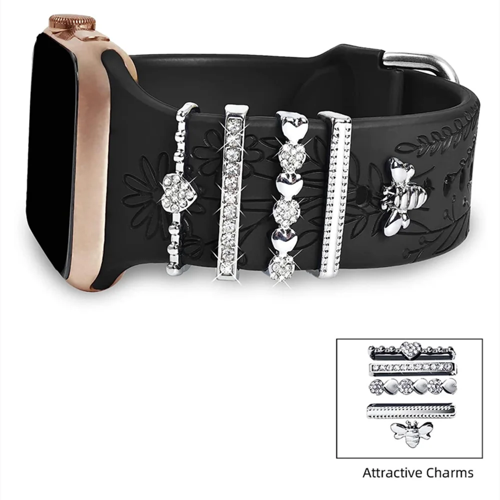 Rhinestone Watchband Ring Loops Nails Studs Watch Strap Charms Decorations 5pcs Compatible With IWatch Series watch strap charms watch band ornament