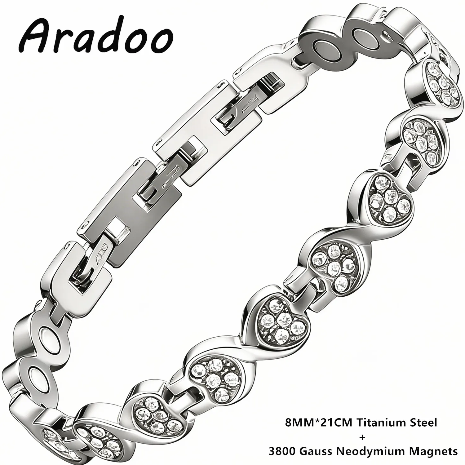ARADOO Titanstahl-Kristall-Magnetarmband für Frauen mit Unendlichkeits-Liebes-Design, Armband, Schmuck, Geschenke