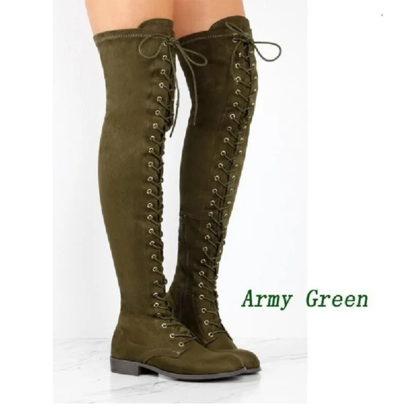 Women High Heel Boots Parkside Wind Women Boots Shoes Sexy Lace Up Over Knee Boots Women With Square Heel Rubber Plus Size 35-43